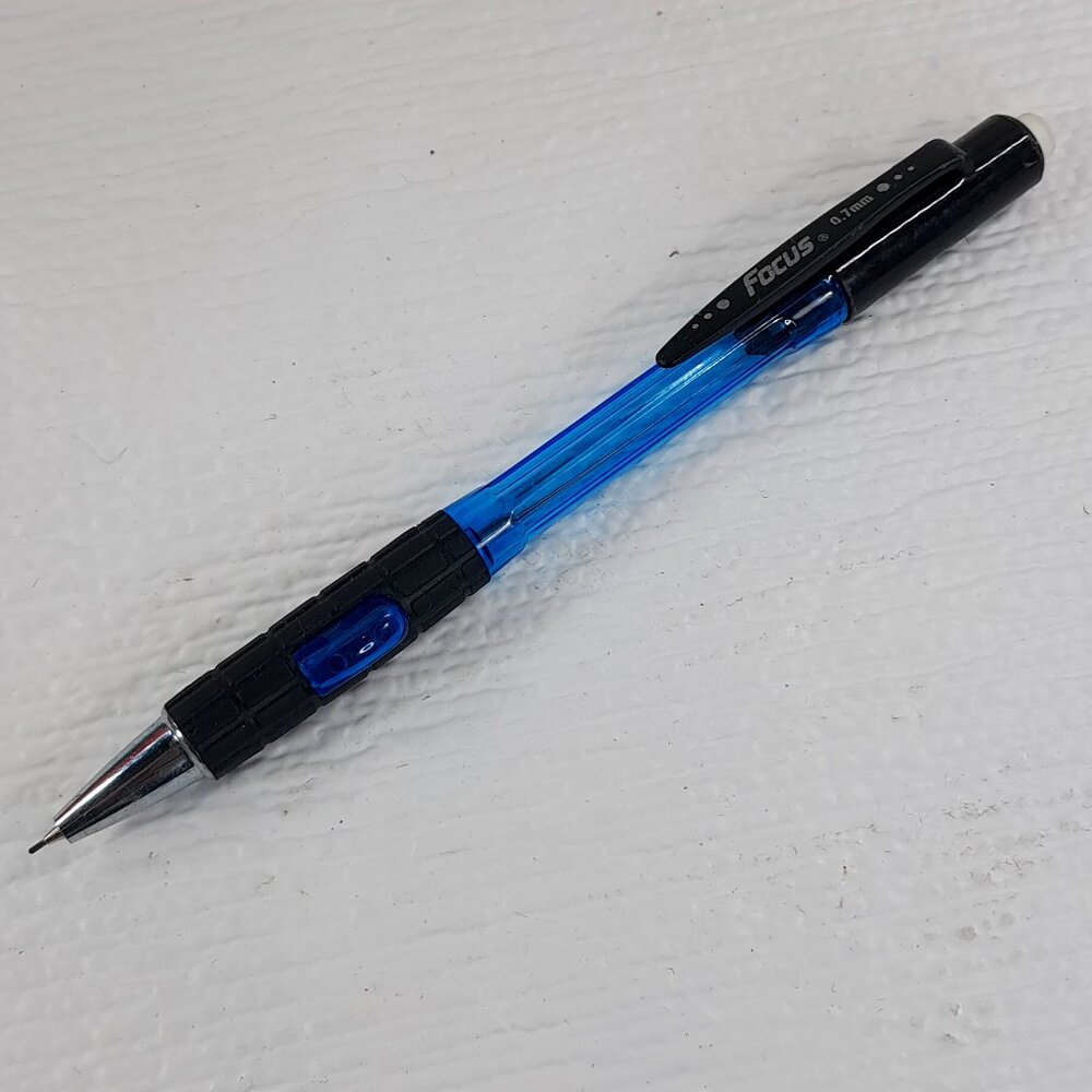 Foray Mechanical‎ pencil .7mm blue plastic w/ retractable eraser black grip